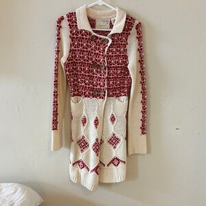 Anthropologie Sparrow Red and Cream Long Knit Cardigan Size S